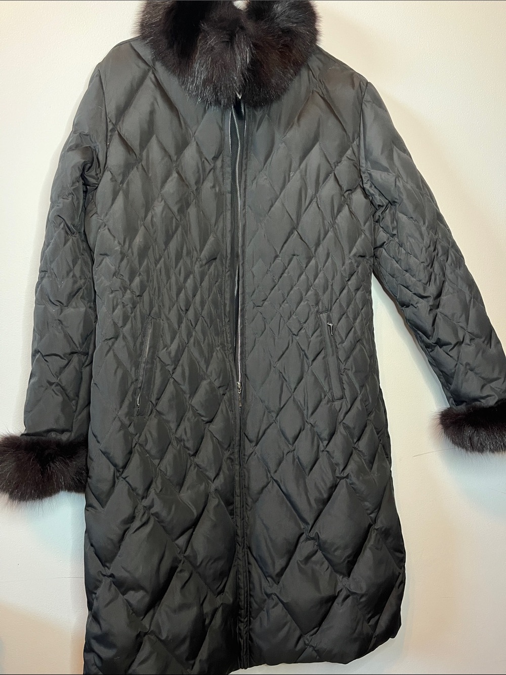 vintage 1980s black Marvin Richards coat fox fur trims long coat